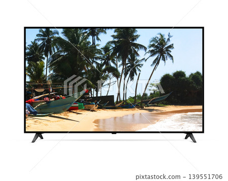 Smart tv with fishing boats on the beach Smart tv with fishing boats on the beach 139551706