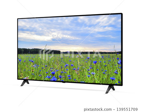 Blue cornflowers field on smart television screen Blue cornflowers field on smart television screen 139551709
