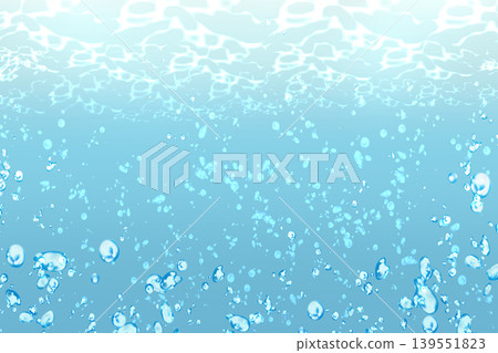 A background image featuring bubbles spreading underwater and a water surface. A cool blue water texture. Includes space for copying. 139551823