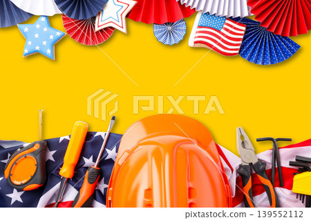 Labor Day celebration featuring tools and festive decor Labor Day celebration featuring tools and festive decor 139552112
