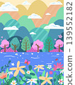 Beautiful view of Mt. Kasuga, trees, and rivers of Japanese flowers 139552182