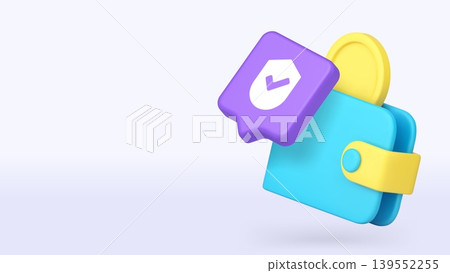 Secure Money Wallet And Coin 3d Banner Template Vector Illustration For Web. 139552255