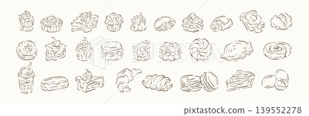 A Big Collection Of Sweet Pastry And Dessert Doodle Sketches Vector Illustration A Big Collection Of Sweet Pastry And Dessert Doodle Sketches Vector Illustration 139552278