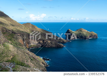Cliffs and coastline of Taiohae Bay in Nuku Hiva, Marquesas Islands, French Polynesia Cliffs and coastline of Taiohae Bay in Nuku Hiva, Marquesas Islands, French Polynesia 139552376