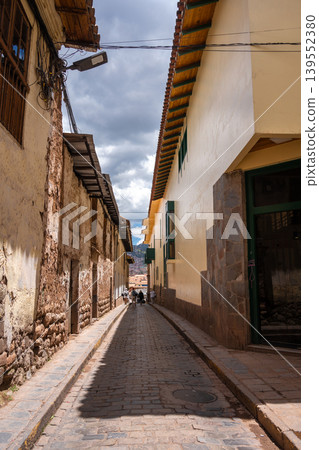 Charming Street in San Blas Neighborhood, Cusco, with Whitewashed Walls Charming Street in San Blas Neighborhood, Cusco, with Whitewashed Walls 139552380