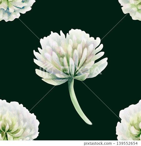 Shamrock delicate white flower in seamless pattern symbolizing wedding joy,tender innocence.Hand drawn watercolor washes and fine detail for bridal designs,spring celebrations and romantic stationery 139552654