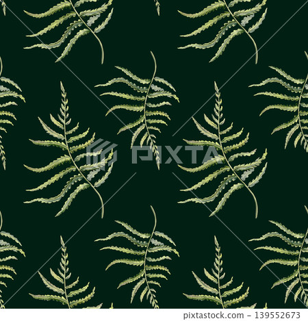 Delicate fern leaves in seamless pattern,echoing enchanted forests,Celtic heritage,untouched nature.Soft watercolor greens for eco branding,ancestral storytelling,mythical woodland themes 139552673