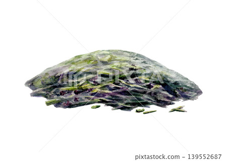 Dried medicinal herbs pile in watercolor. Chopped botanical raw material for organic pharmacy packaging, herbal tea blend label, homeopathy supplement branding and apothecary clipart graphics Dried medicinal herbs pile in watercolor. Chopped botanical raw material for organic pharmacy packaging, herbal tea blend label, homeopathy supplement branding and apothecary clipart graphics 139552687