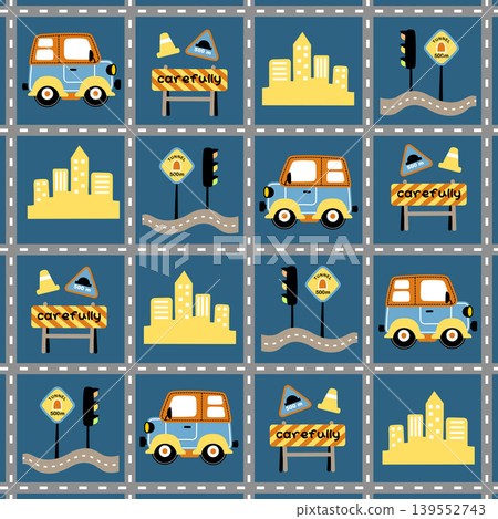 vector cartoon seamless pattern, city traffic elements 139552743