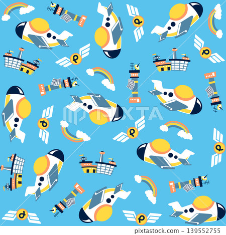 Vector cartoon seamless pattern of airplane with air transport elements Vector cartoon seamless pattern of airplane with air transport elements 139552755