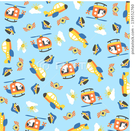 Vector cartoon pattern. Air transportation elements with sky objects Vector cartoon pattern. Air transportation elements with sky objects 139552760