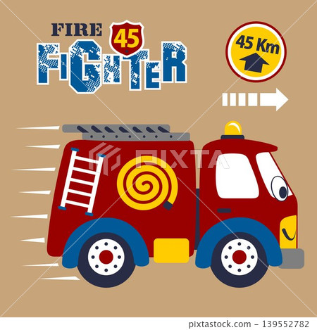 funny firetruck, vector cartoon illustration funny firetruck, vector cartoon illustration 139552782