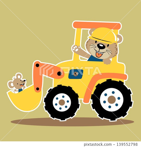 vector cartoon of funny leopard with mice on construction vehicle vector cartoon of funny leopard with mice on construction vehicle 139552798
