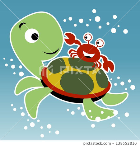 Cartoon vector of funny turtle with crab undersea 139552810