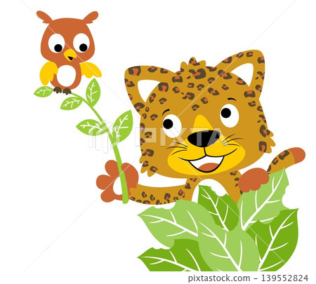 funny leopard with little owl, vector cartoon illustration funny leopard with little owl, vector cartoon illustration 139552824