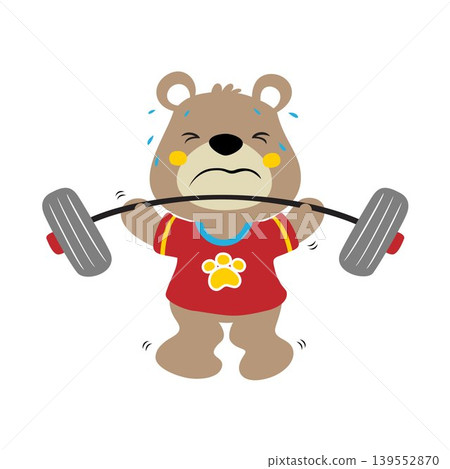 Funny bear lifting heavy barbell, vector cartoon illustration Funny bear lifting heavy barbell, vector cartoon illustration 139552870