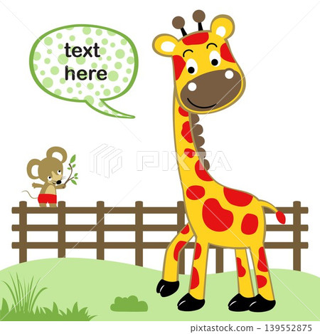 Cute giraffe with mice in the garden, vector cartoon illustration Cute giraffe with mice in the garden, vector cartoon illustration 139552875