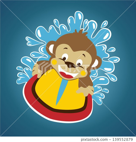 Little monkey surfing on water splash background, vector cartoon illustration 139552879