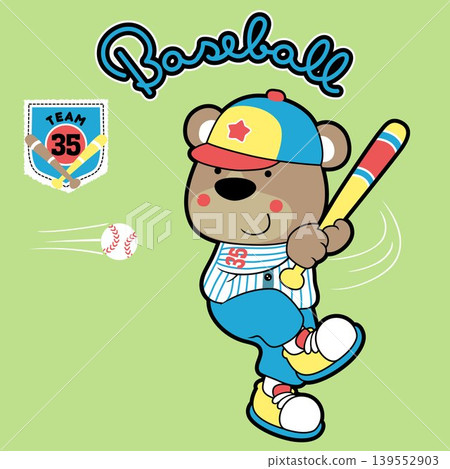 Cute bear playing baseball, vector cartoon illustration Cute bear playing baseball, vector cartoon illustration 139552903