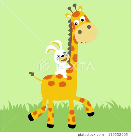 Vector cartoon illustration of cute rabbit ride on giraffe Vector cartoon illustration of cute rabbit ride on giraffe 139552905