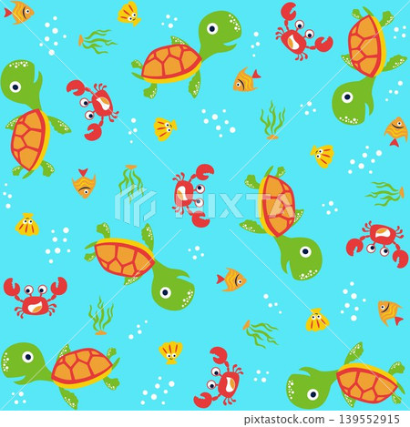 vector cartoon seamless pattern of marine animals with nautical elements vector cartoon seamless pattern of marine animals with nautical elements 139552915