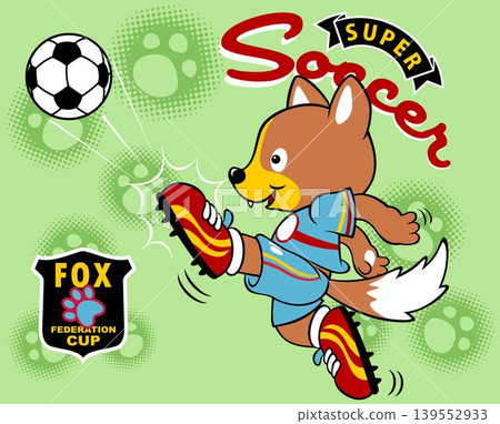 Funny fox in soccer jersey playing soccer with soccer element, vector cartoon illustration Funny fox in soccer jersey playing soccer with soccer element, vector cartoon illustration 139552933