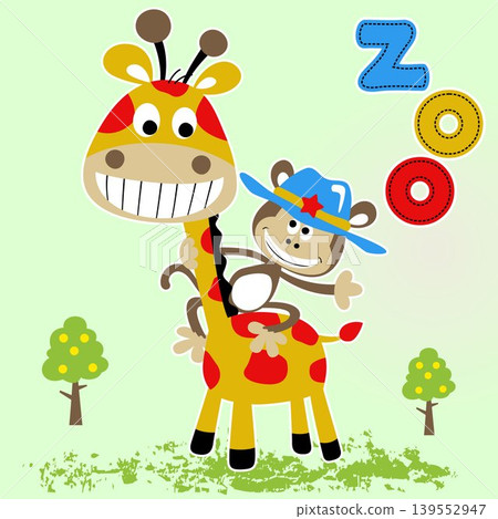 Nice giraffe and monkey, vector cartoon illustration Nice giraffe and monkey, vector cartoon illustration 139552947