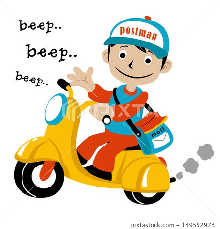 Postman riding scooter, vector cartoon illustration Postman riding scooter, vector cartoon illustration 139552973