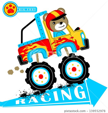 vector cartoon of cute bear driving monster truck vector cartoon of cute bear driving monster truck 139552978