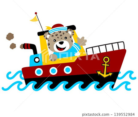 vector cartoon of leopard in sailor costume on boat vector cartoon of leopard in sailor costume on boat 139552984