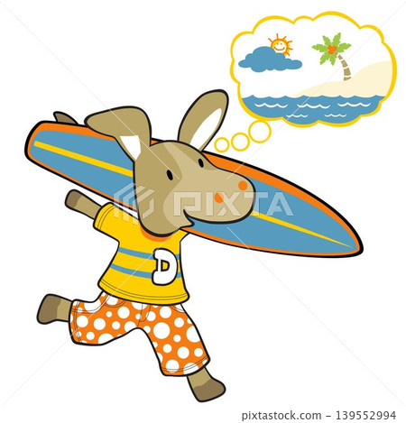 Funny donkey carrying surfboard to the beach, vector cartoon illustration Funny donkey carrying surfboard to the beach, vector cartoon illustration 139552994