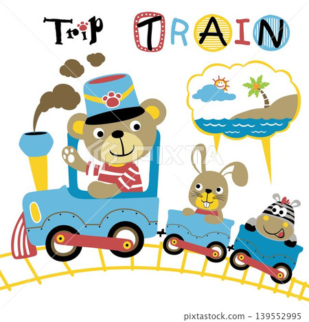 Funny animals on steam train, vector cartoon illustration Funny animals on steam train, vector cartoon illustration 139552995