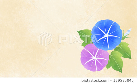 A horizontal illustration of morning glories against a beige summer background. A horizontal illustration of morning glories against a beige summer background. 139553043