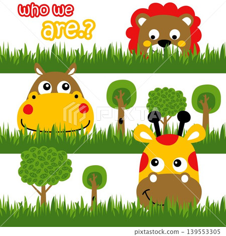 funny animals hiding behind the grass, vector cartoon illustration funny animals hiding behind the grass, vector cartoon illustration 139553305