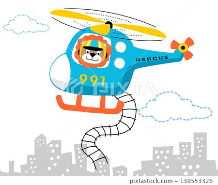 Cute lion on rescue helicopter, vector cartoon illustration Cute lion on rescue helicopter, vector cartoon illustration 139553326