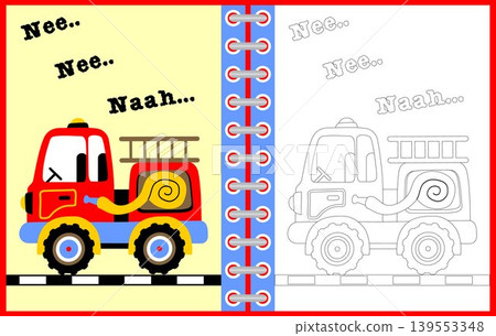 Firetruck vector cartoon illustration, coloring page or book Firetruck vector cartoon illustration, coloring page or book 139553348