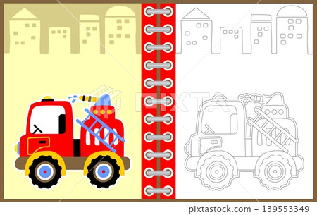 firetruck vector cartoon illustration on buildings background, coloring page or book firetruck vector cartoon illustration on buildings background, coloring page or book 139553349