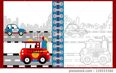 Vector illustration of cartoon rescue vehicle team, coloring book or page Vector illustration of cartoon rescue vehicle team, coloring book or page 139553360