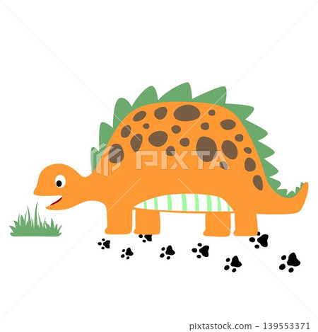 Funny dinosaur eating grass, vector cartoon illustration Funny dinosaur eating grass, vector cartoon illustration 139553371