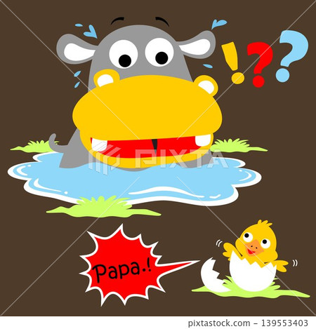 Cute hippo with newborn duck, vector cartoon illustration 139553403