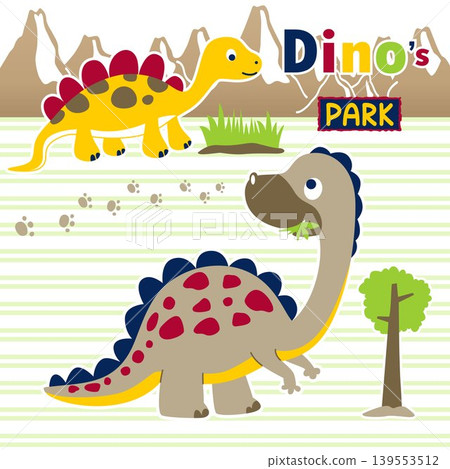 Funny dinosaurs on mountains background, vector cartoon illustration Funny dinosaurs on mountains background, vector cartoon illustration 139553512