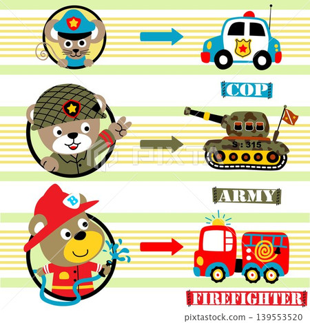 Cute animals in different profession with various of vehicles, vector cartoon illustration Cute animals in different profession with various of vehicles, vector cartoon illustration 139553520