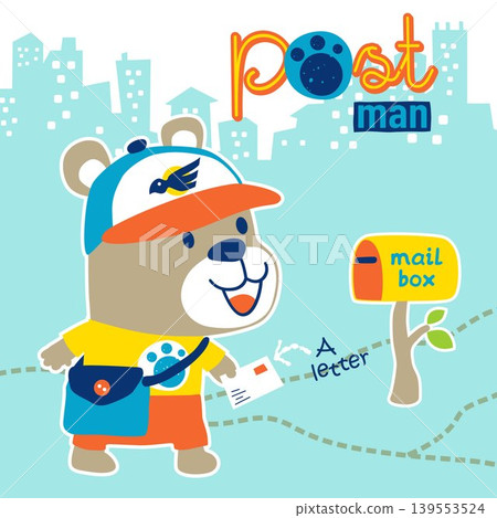 little bear the animals postman carrying letter with mail box, vector cartoon illustration little bear the animals postman carrying letter with mail box, vector cartoon illustration 139553524