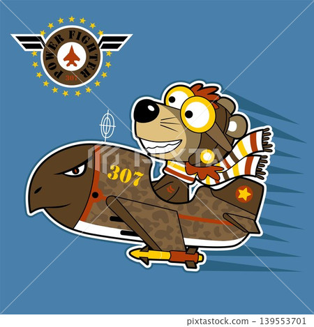 Funny puppy on fighter jet with air force logo, vector cartoon illustration Funny puppy on fighter jet with air force logo, vector cartoon illustration 139553701