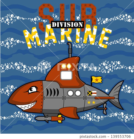 military submarine cartoon with shark features, vector cartoon illustration military submarine cartoon with shark features, vector cartoon illustration 139553706