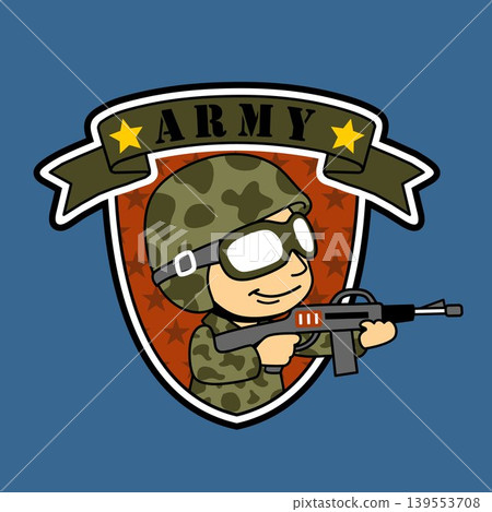 Soldier with rifle in army logo concepts, vector cartoon illustration Soldier with rifle in army logo concepts, vector cartoon illustration 139553708