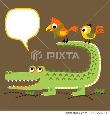 Funny crocodile with birds, vector cartoon illustration Funny crocodile with birds, vector cartoon illustration 139553711