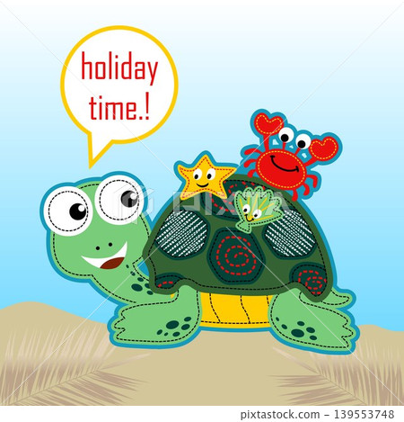 Cute marine animals on palm trees background. Vector cartoon illustration Cute marine animals on palm trees background. Vector cartoon illustration 139553748