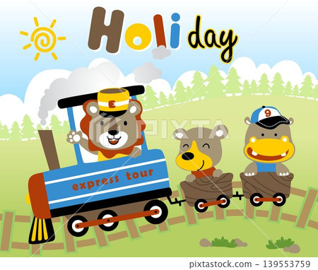 Funny animals on steam train, vector cartoon illustration Funny animals on steam train, vector cartoon illustration 139553759