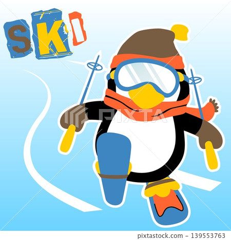 Penguin play skiing, vector cartoon illustration Penguin play skiing, vector cartoon illustration 139553763